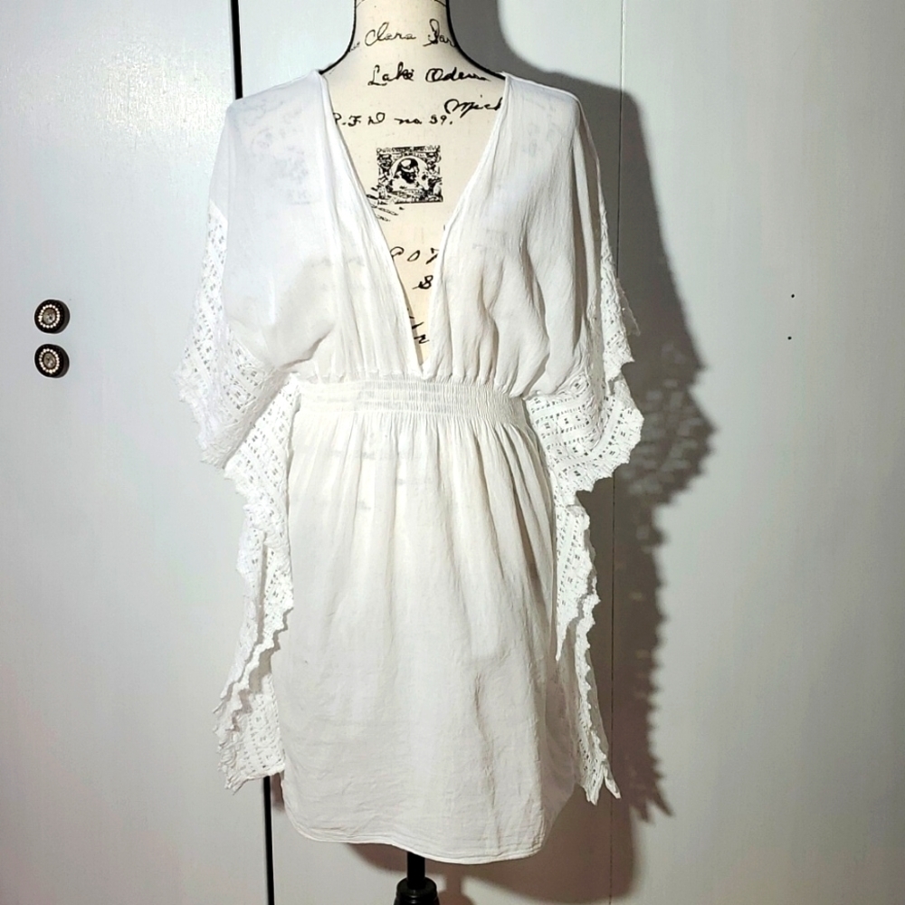 Seaspice- Womens White Peruvian Cotton Crochet Resort Wear Cover up Sz.XL